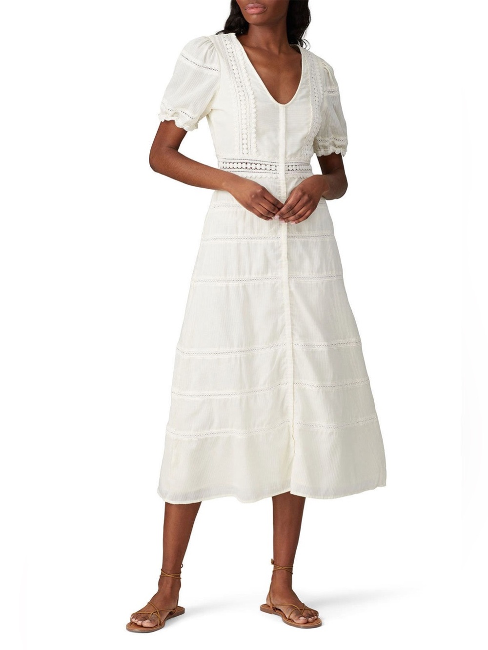 Cottagecore Peasant Sweet Baby Jamie Ivory Lace Midi Dress Ivory Extra Large